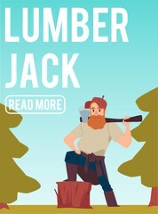 Lumberjack service banner for woodworking or sawmill flat vector illustration.