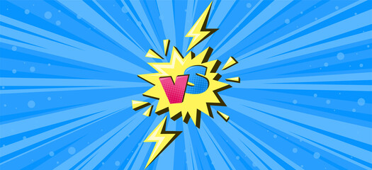 Superhero halftoned background with lightning. Versus comic design with yellow flash. Vector illustration backdrop