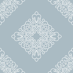 Seamless baroque light blue and white pattern. Traditional classic orient ornament. - vector.