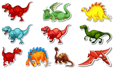 Sticker set with different types of dinosaurs cartoon characters © GraphicsRF