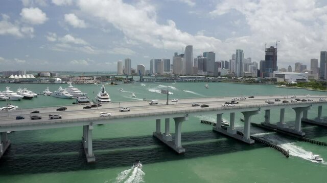 Bridge With View Of Miami In Background