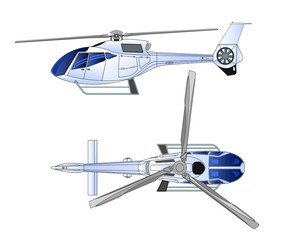 Blue & grey shaded helicopter