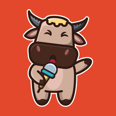 
vector illustration of cute buffalo sing