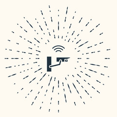 Grey Smart security camera icon isolated on beige background. Internet of things concept with wireless connection. Abstract circle random dots. Vector