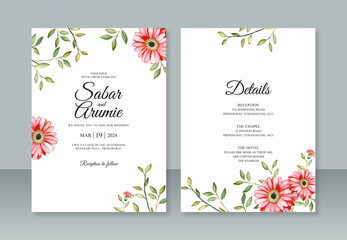 Elegant wedding invitation template with watercolor flowers