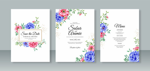 Floral watercolor painting for wedding card invitation set template