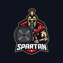Spartan logo mascot design vector with modern illustration concept style. Spartan illustration with a shield and sword in the hand for esport