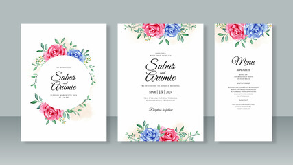 Fototapeta na wymiar Set template wedding card invitation with roses watercolor painting