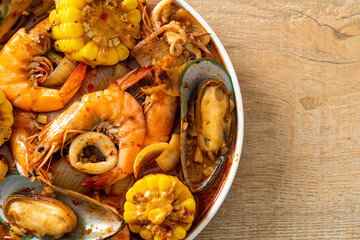 spicy barbecue seafood - shrimps, sqiud, mussel