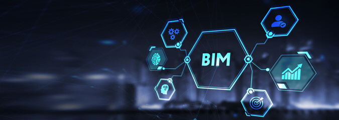 The concept of business, technology, the Internet and the network. virtual screen of the future and sees the inscription: BIM