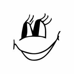 Hand drawn smiling cheerful face. Vector in the style of doodle or sketching.
