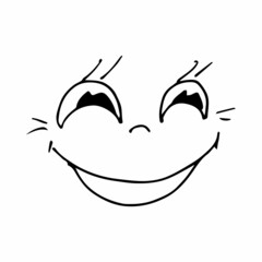Hand drawn smiling cheerful face. Vector in the style of doodle or sketching.
