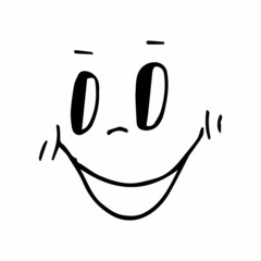Hand drawn smiling cheerful face. Vector in the style of doodle or sketching.