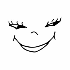 Hand drawn smiling cheerful face. Vector in the style of doodle or sketching.