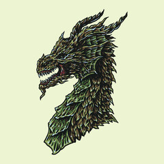 Dragon, hand drawn line style with digital color, vector illustration