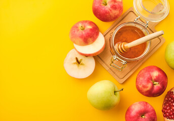 Religion image of Rosh hashanah (jewish New Year holiday) concept. Traditional symbols.