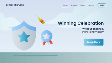 winning celebration with tagline without sacrifice there is no victory for website template landing homepage