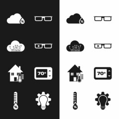Set Smart glasses, Internet of things, Humidity, Glasses, House temperature, Thermostat, Light bulb and gear and icon. Vector