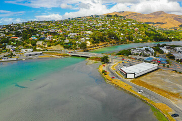ニュージーランドのクライストチャーチをドローンで撮影した空撮写真 Aerial photo of Christchurch, New Zealand taken by drone. - obrazy, fototapety, plakaty