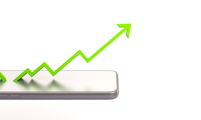3d mobile phone with arrow of online stock market trading with ,3d render illustration background