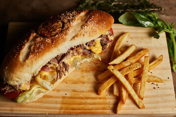 hamburger with french fries