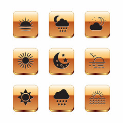 Set Sunset, Cloud with rain, Moon and stars, moon, and icon. Vector