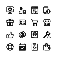 Online shopping icons. Black symbols. Vector icons set