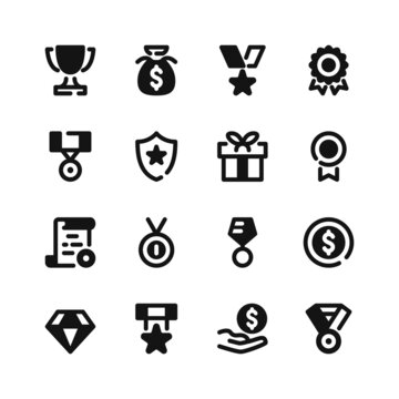 Awards icons. Black symbols. Vector icons set