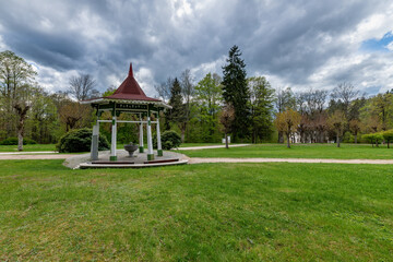 Spa pavilion of mineral water in small climatic spa town Lazne Kynzvart near Mariánské Lázně...
