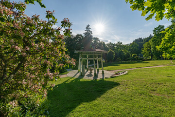 Spa pavilion of mineral water in small climatic spa town Lazne Kynzvart near Mariánské Lázně...