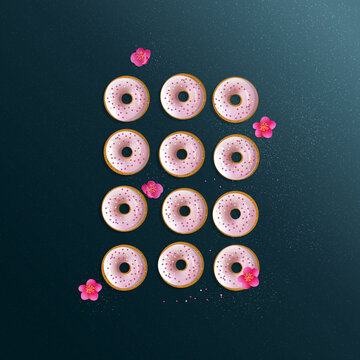 Pink donuts with cherry flowers