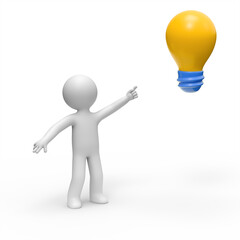 3d man points to a lightbulb.