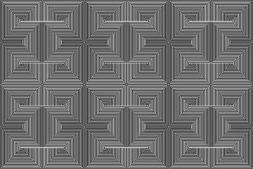 Stripe Pattern - Motion illusion. Seamless monochrome angular curved square pattern. Seamless pattern with turned squares (rhombuses), striped black white diagonal lines. Optical illusion effect
