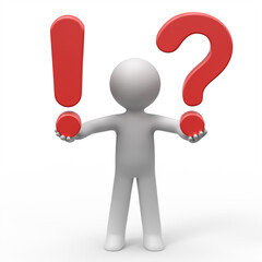 3d person - with a question and exclamation mark in his hands.