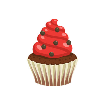 Yummy sweet cupcake with cream, color vector illustration. Original flavour and kind