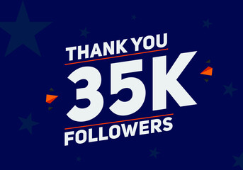 35k followers thank you colorful celebration template. social media followers achievement congratulation