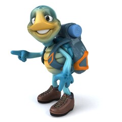 Fun 3D illustration of a blue turtle