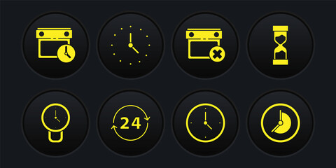 Set Clock, Old hourglass, 24 hours, Calendar date delete, and and clock icon. Vector