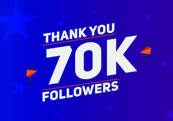 70k followers thank you colorful celebration template. social media 70000 followers achievement banner