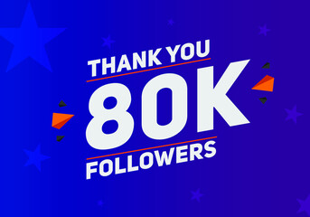 80k followers thank you colorful celebration template. social media 80000 followers achievement banner