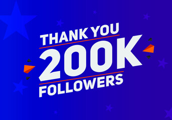 Fototapeta na wymiar 200k followers thank you colorful celebration template. social media 200000 followers achievement