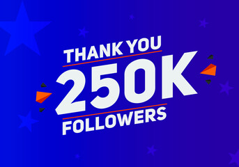 250k followers thank you colorful celebration template. social media 250000 followers achievement banner