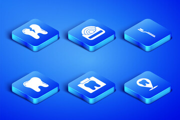 Set Dental clinic location, Broken tooth, X-ray of, Tooth, floss and Toothbrush icon. Vector