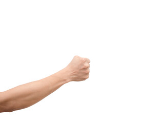Male fist forward white background
