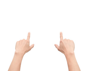 Hands point finger touch screen white isolated