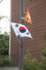 flag on a street lamp pole