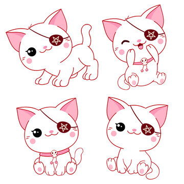 Halloween collection of kawaii cats with eye patches