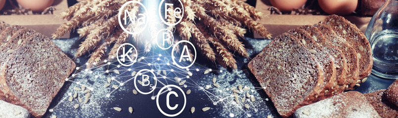 Fresh crunchy cookie with wheat and gluten on a black table. Bakery and grocery concept. Fresh,...