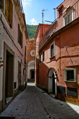 A street in the historic center of Maratea, a medieval town in the Basilicata region, Italy.