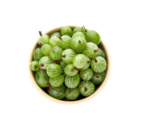 Bowl with fresh ripe gooseberry on white background